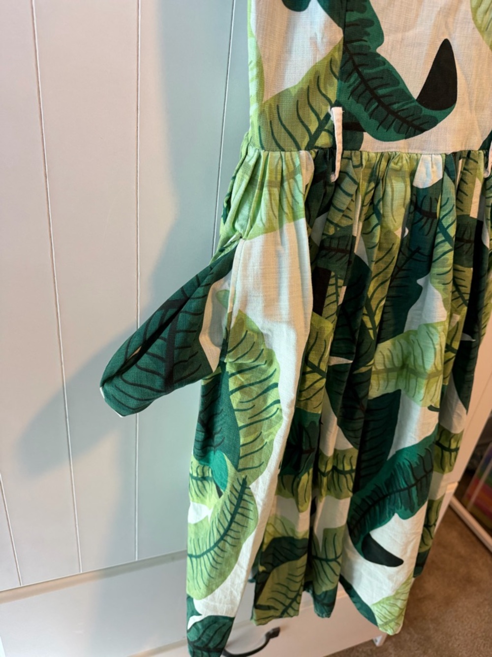 065 Collectif Green Leaf Tie-Strap Sundress Small, 1950s inspired SZ XS - Picture 4 of 7
